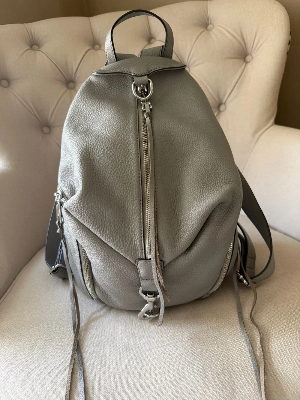 Rebecca Minkoff Gray Pebbled Leather Julian Backpack Medium w/ Silver Hardware
